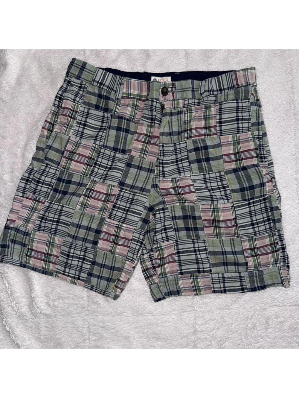 J.Crew Mens vintage madras chino shorts sz 33 plaid patchwork  preppy  resort